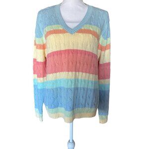 Liz Golf by Liz Claiborne Sweater Women Large Cotton Knit V-Neck Multicolor New